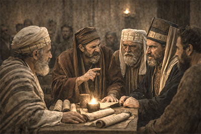 The chief priests and scribes plot to kill Jesus (Mark 14:1–2) and Lazarus (John 12:10–11).